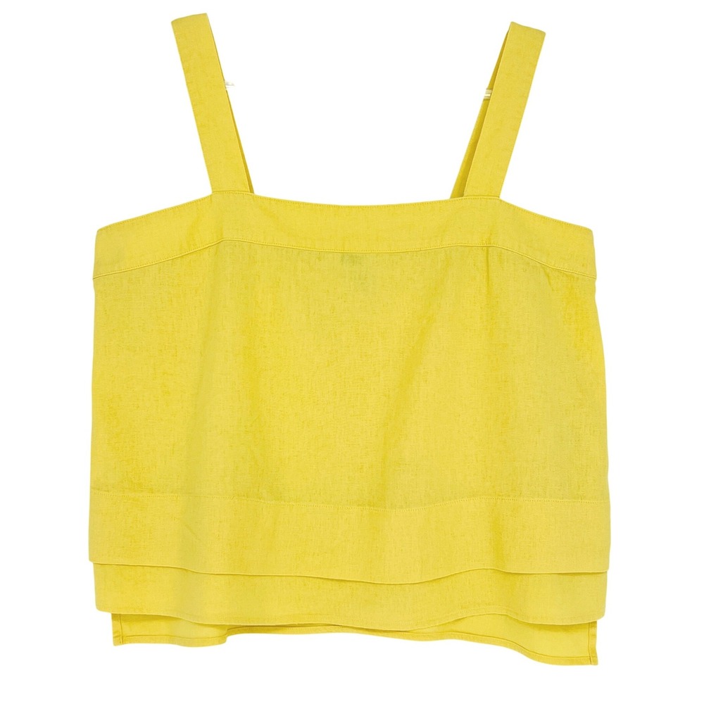 DKNY Pure Tank Top Women XL Yellow Linen Blend Tiered Hem Casual Summer Modern